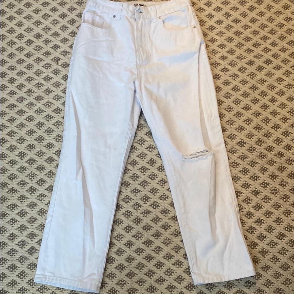 White Distressed Straight-Leg Jeans